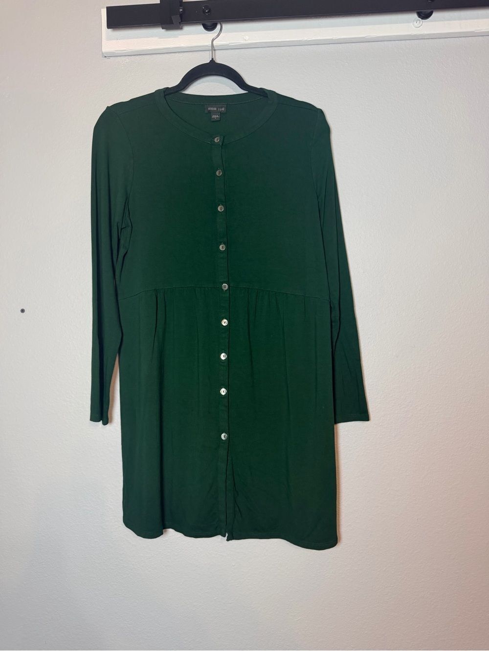J. Jill Wearever Collection Long Sleeve Button Up Dress Small Jersey Dark Green